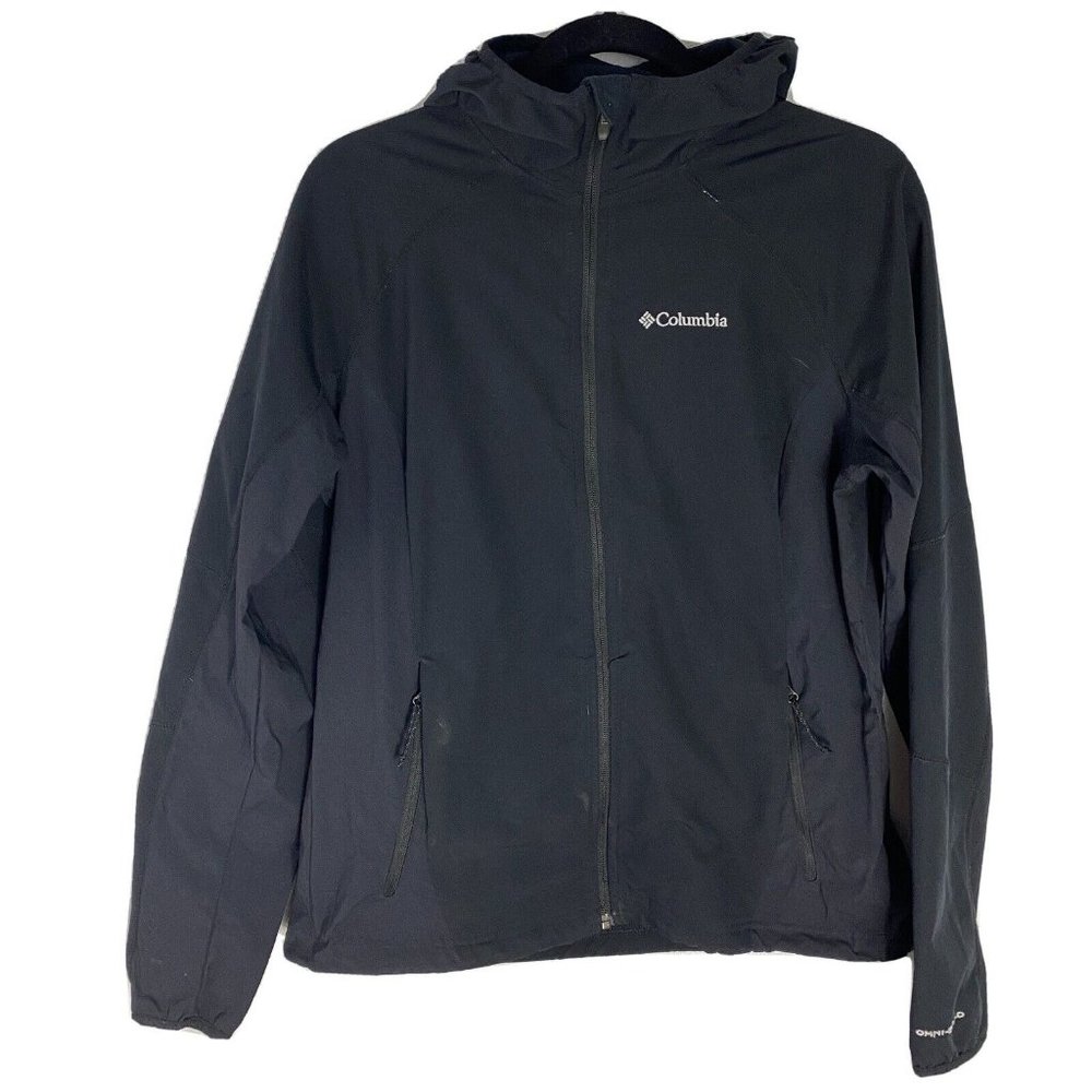 Columbia Women Sz Med/Large Lightweight Hooded Full Zip Black Windbreaker Jacket